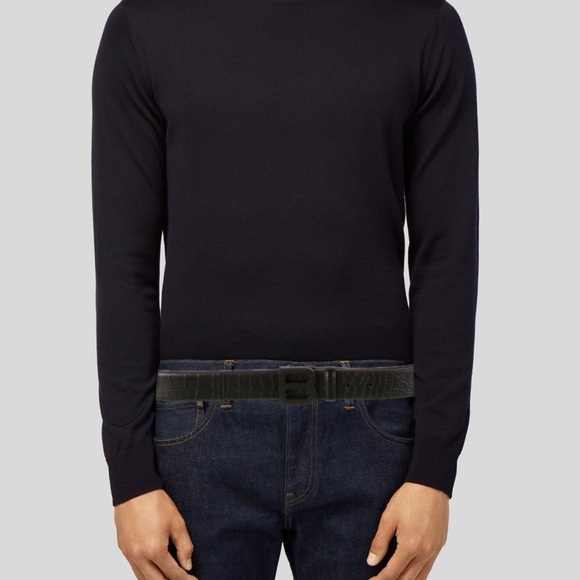 Balenciaga Men's Black Crocodile Embossed Belt - Picture 3 of 4